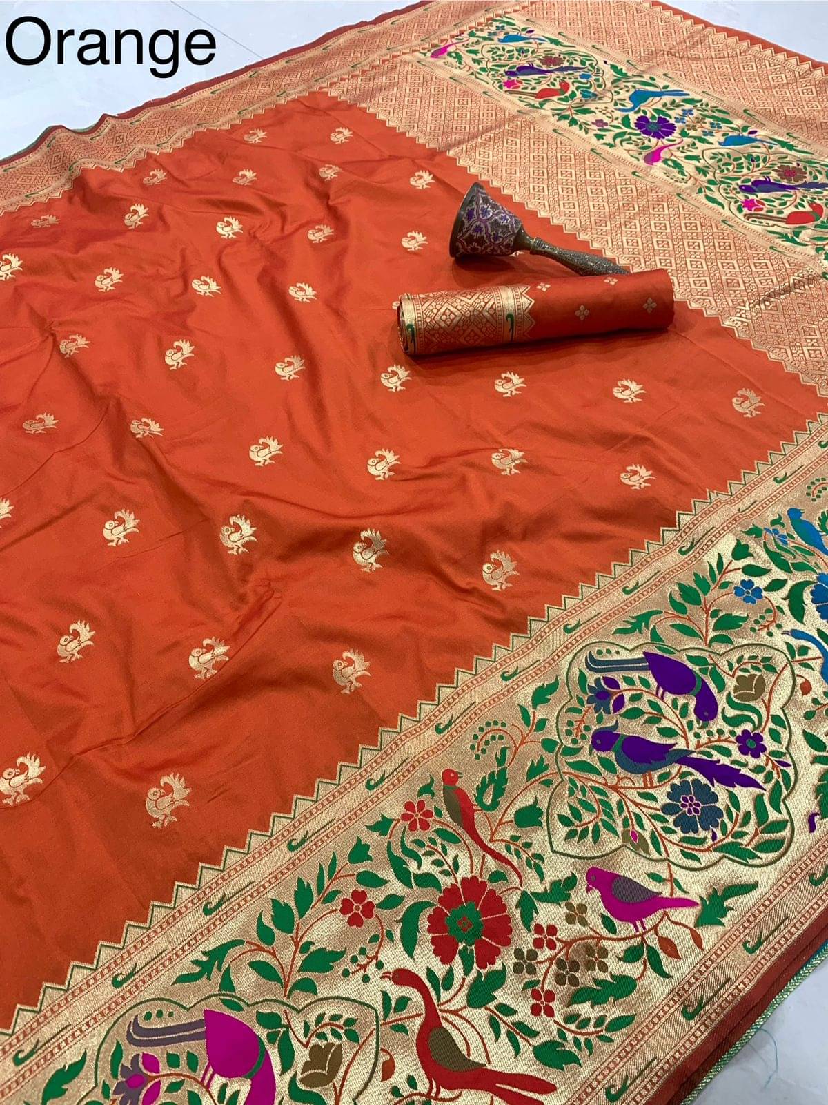     			PANZORA Silk Solid Regular Saree Without Blouse Piece ( Orange )