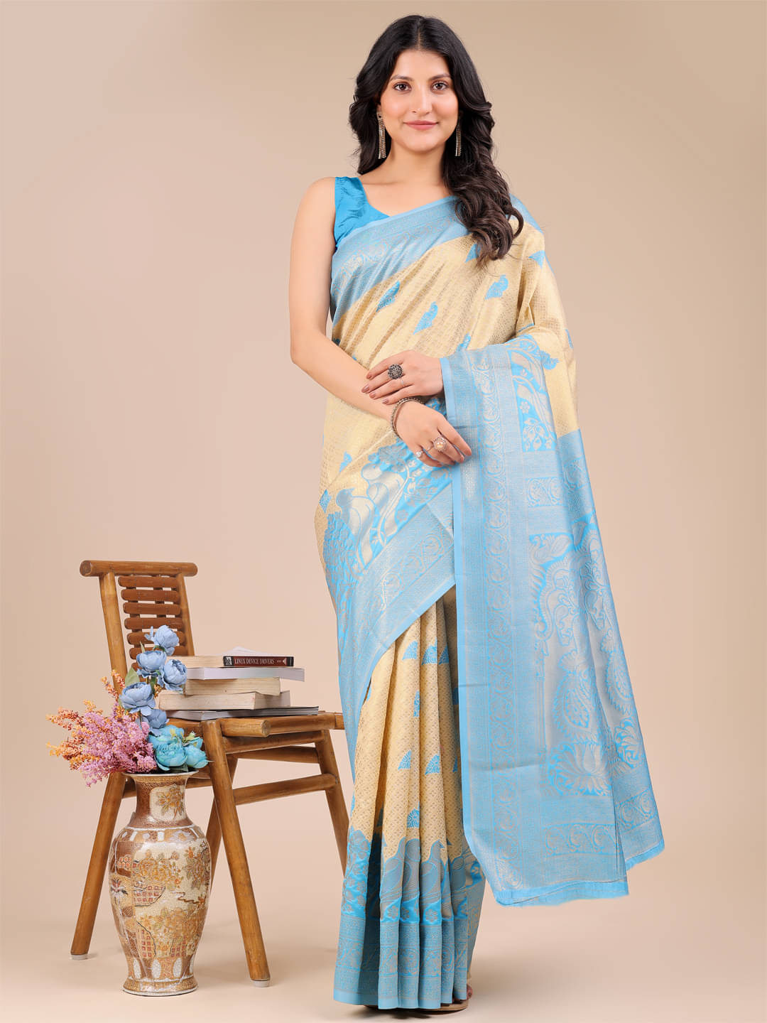     			PANZORA Silk Solid Regular Saree Without Blouse Piece ( Blue )