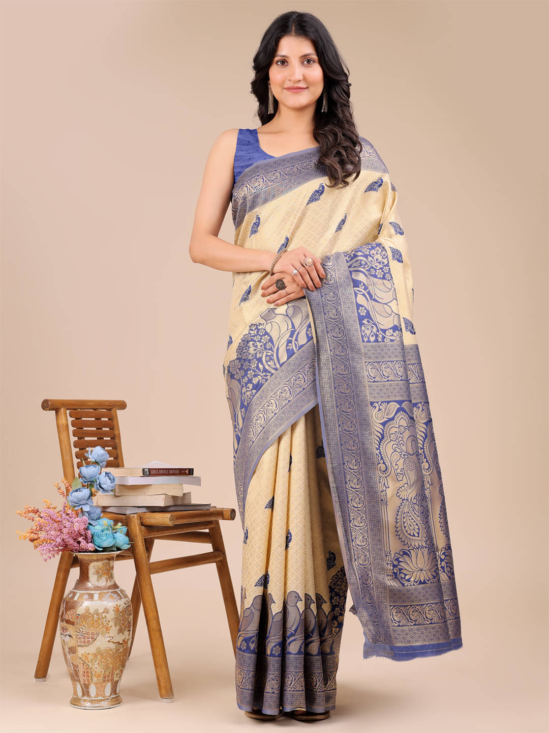 PANZORA Silk Solid Regular Saree Without Blouse Piece ( Navy Blue )     			PANZORA Silk Solid Regular Saree Without Blouse Piece ( Navy Blue )