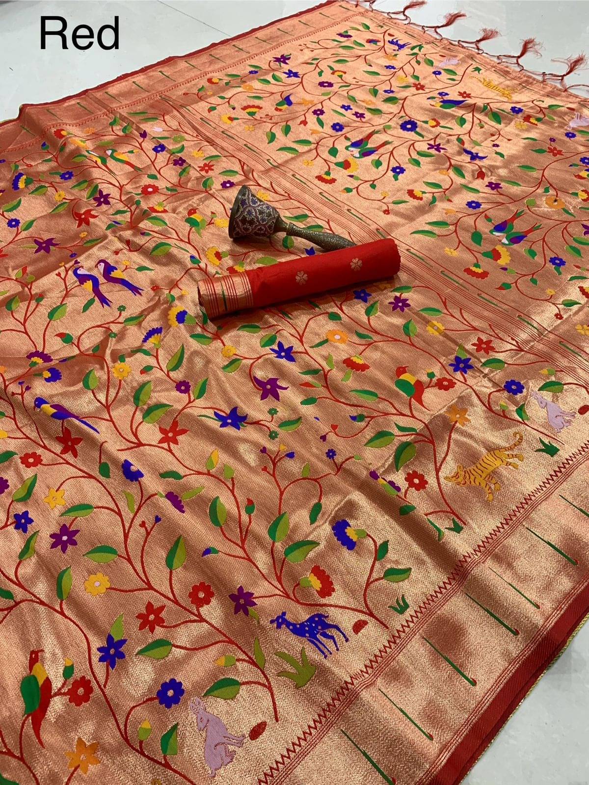 PANZORA Silk Solid Regular Saree Without Blouse Piece ( Red ) PANZORA Silk Solid Regular Saree Without Blouse Piece ( Red )
