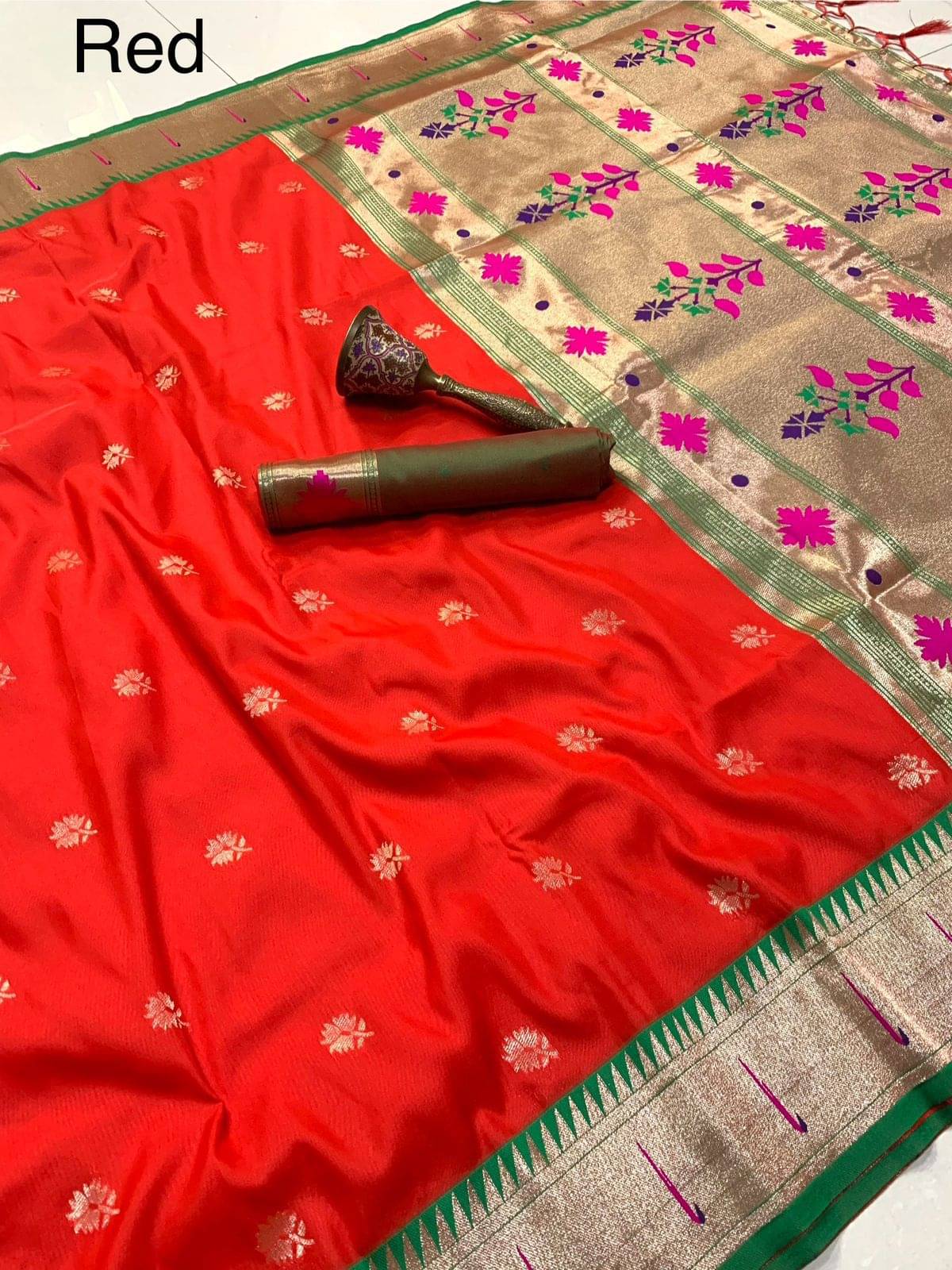 PANZORA Silk Solid Regular Saree Without Blouse Piece ( Red ) PANZORA Silk Solid Regular Saree Without Blouse Piece ( Red )