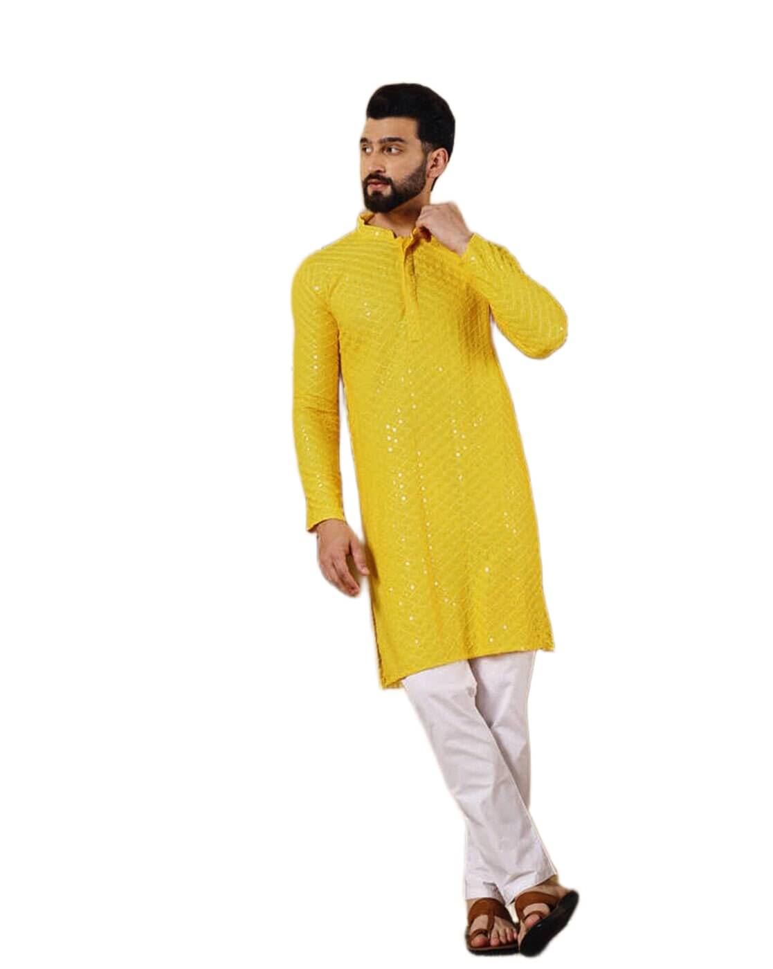     			SQS Yellow Cotton Men's Regular Kurta ( Pack of 1 )