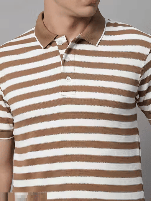 Scuba Men Cotton Blend Regular Fit Striped Polo T Shirt ( Brown )     			Scuba Men Cotton Blend Regular Fit Striped Polo T Shirt ( Brown )