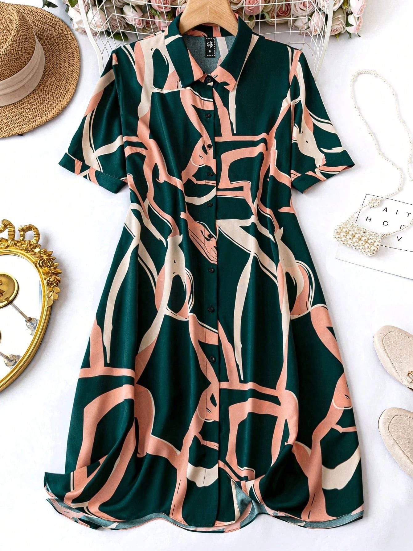     			Sheetal associates Women Polyester Printed Shirt Dress ( Green )