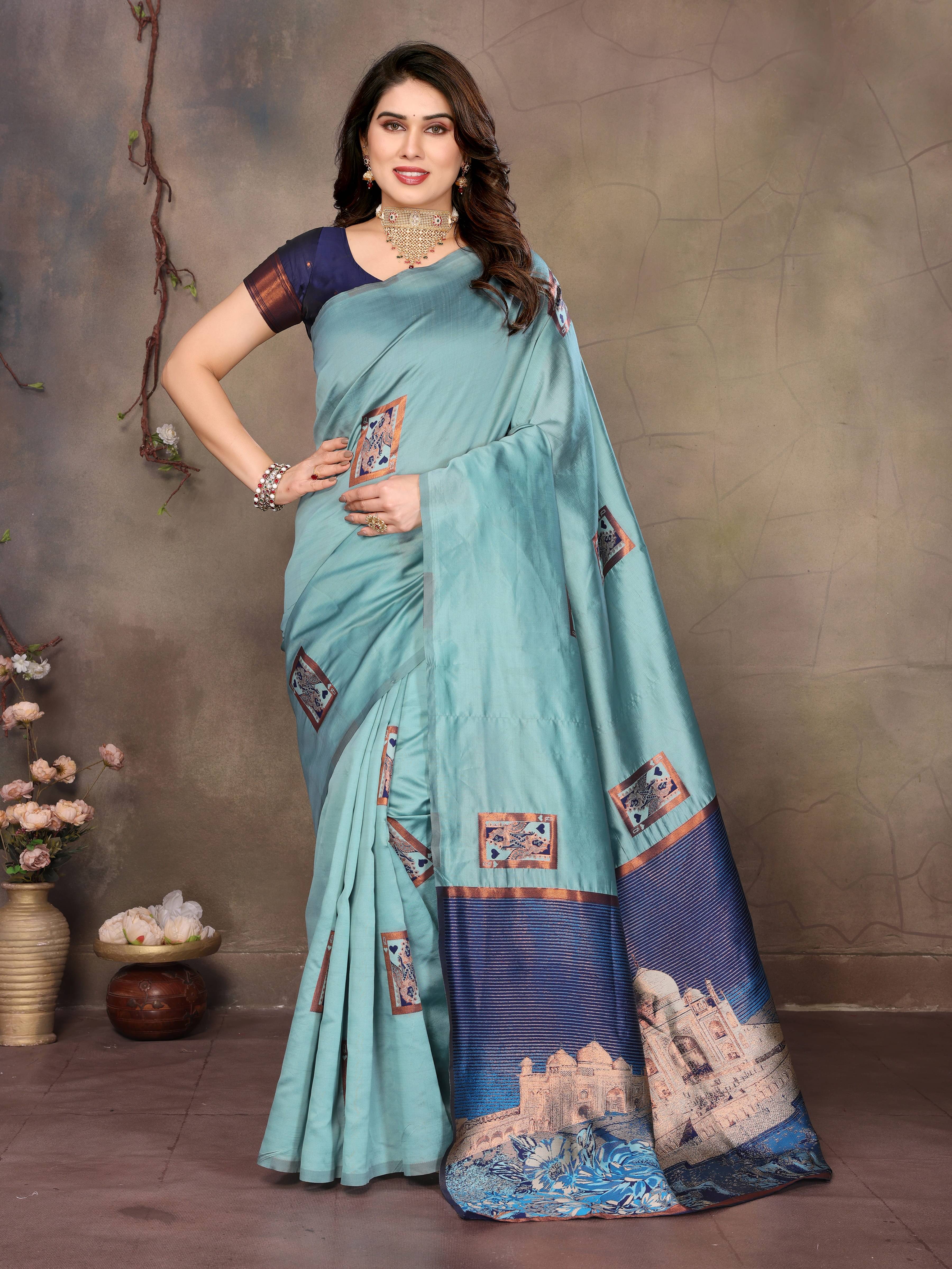     			Sidhidata Jacquard Woven Design Banarasi saree With Unstitched Blouse Piece ( Sea Green )