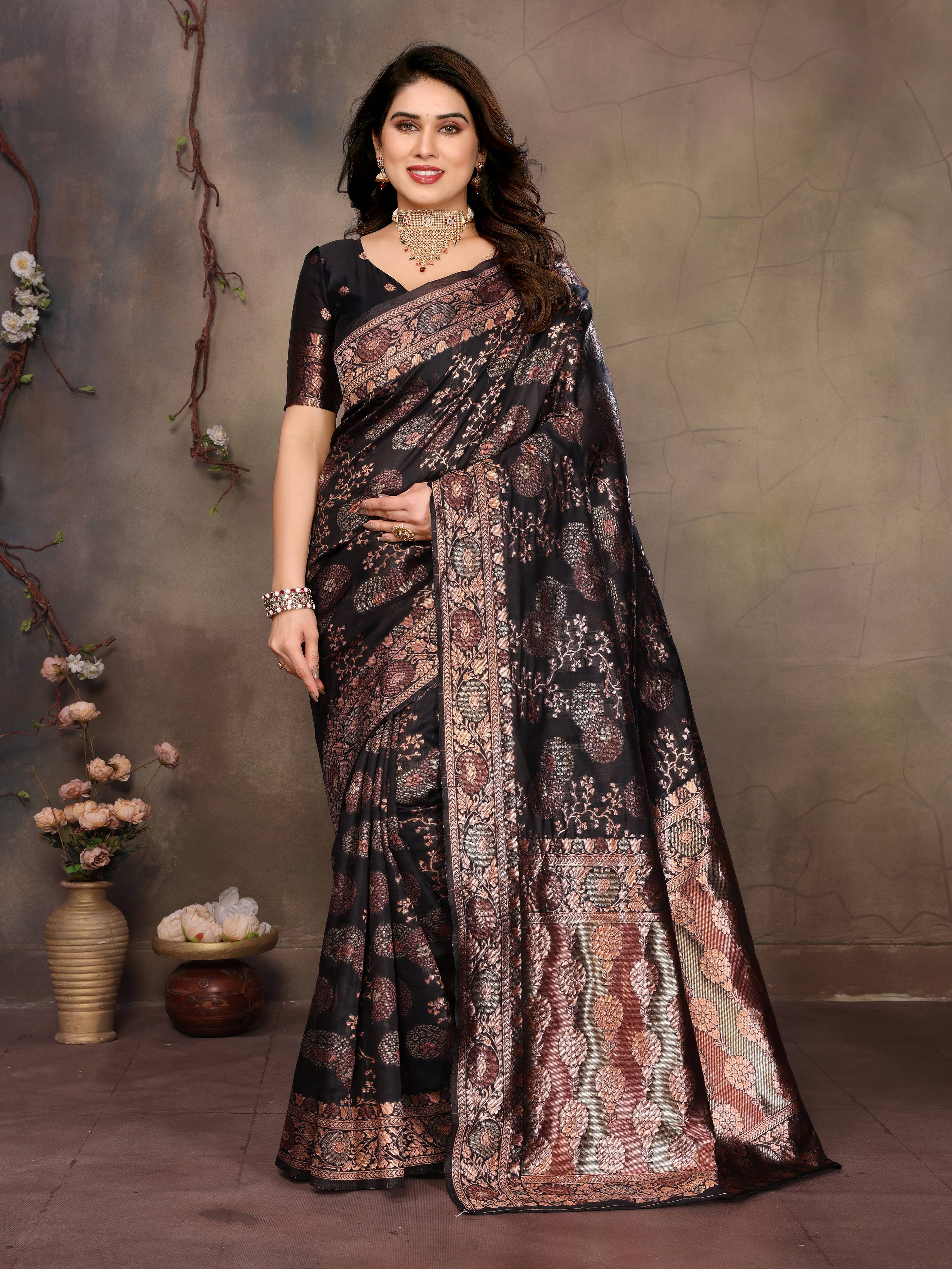     			Sidhidata Jacquard Woven Design Banarasi saree With Unstitched Blouse Piece ( Black )