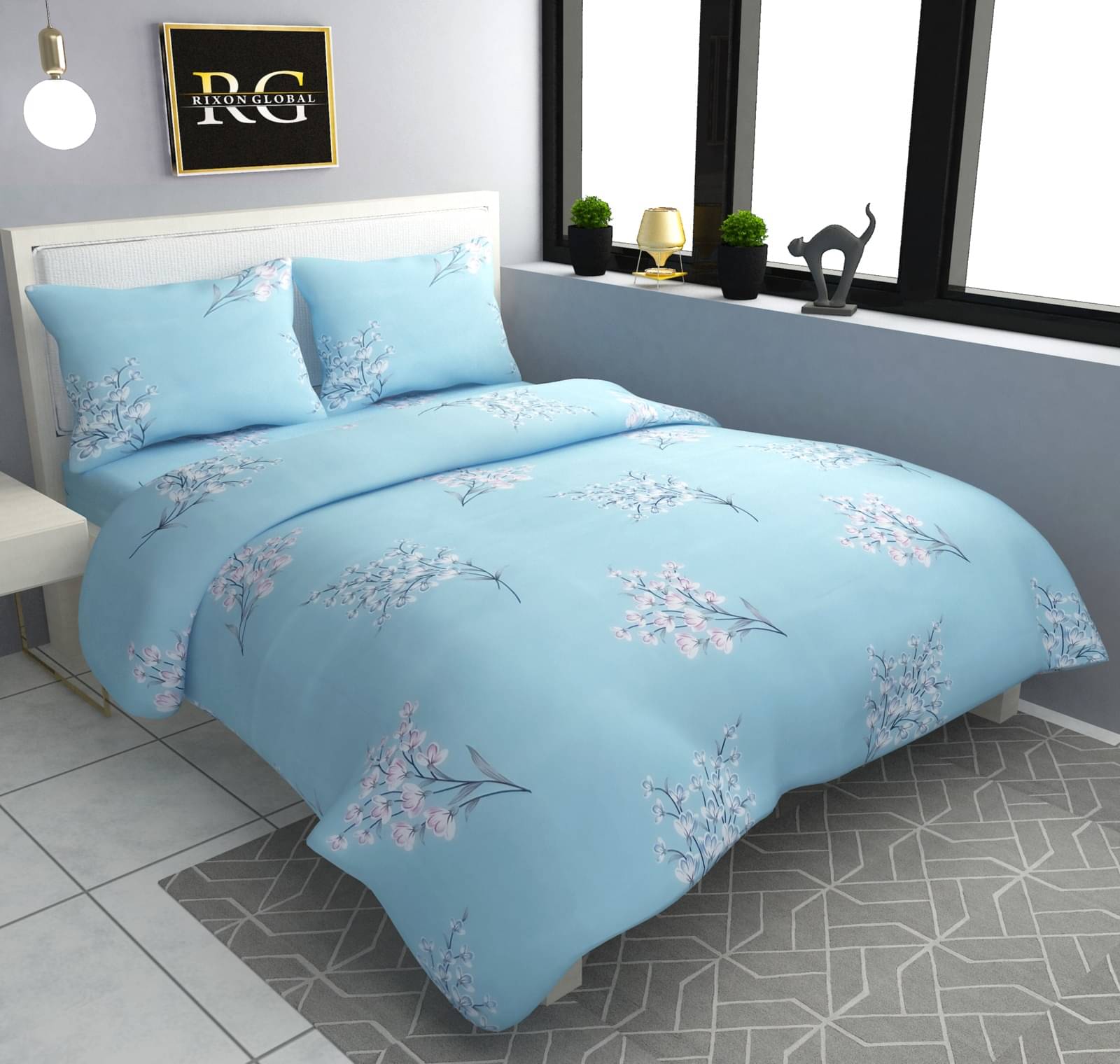 Sky Tex Cotton 1 Double King Bedsheet with 2 Pillow Covers ( Light Blue )     			Sky Tex Cotton 1 Double King Bedsheet with 2 Pillow Covers ( Light Blue )