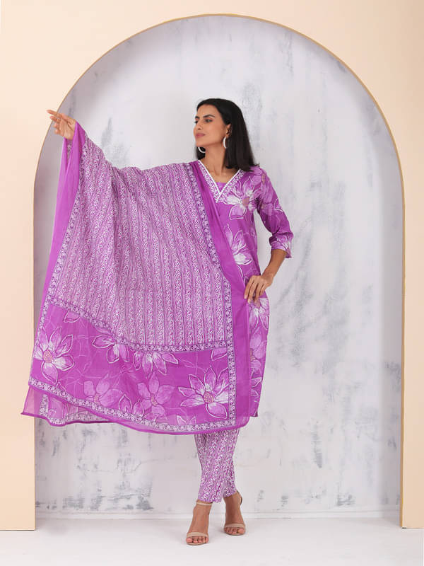     			Sold For Style Women Cotton Printed Straight Kurti With Pants ( Lavender )