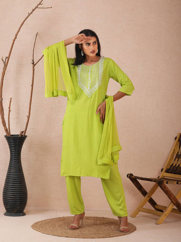     			Sold For Style Women Cotton Printed Straight Kurti With Pants ( Green )