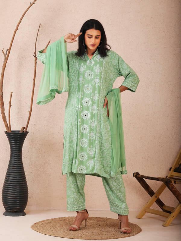     			Sold For Style Women Cotton Printed Straight Kurti With Pants ( Green )