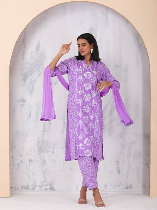     			Sold For Style Women Cotton Printed Straight Kurti With Pants ( Lavender )