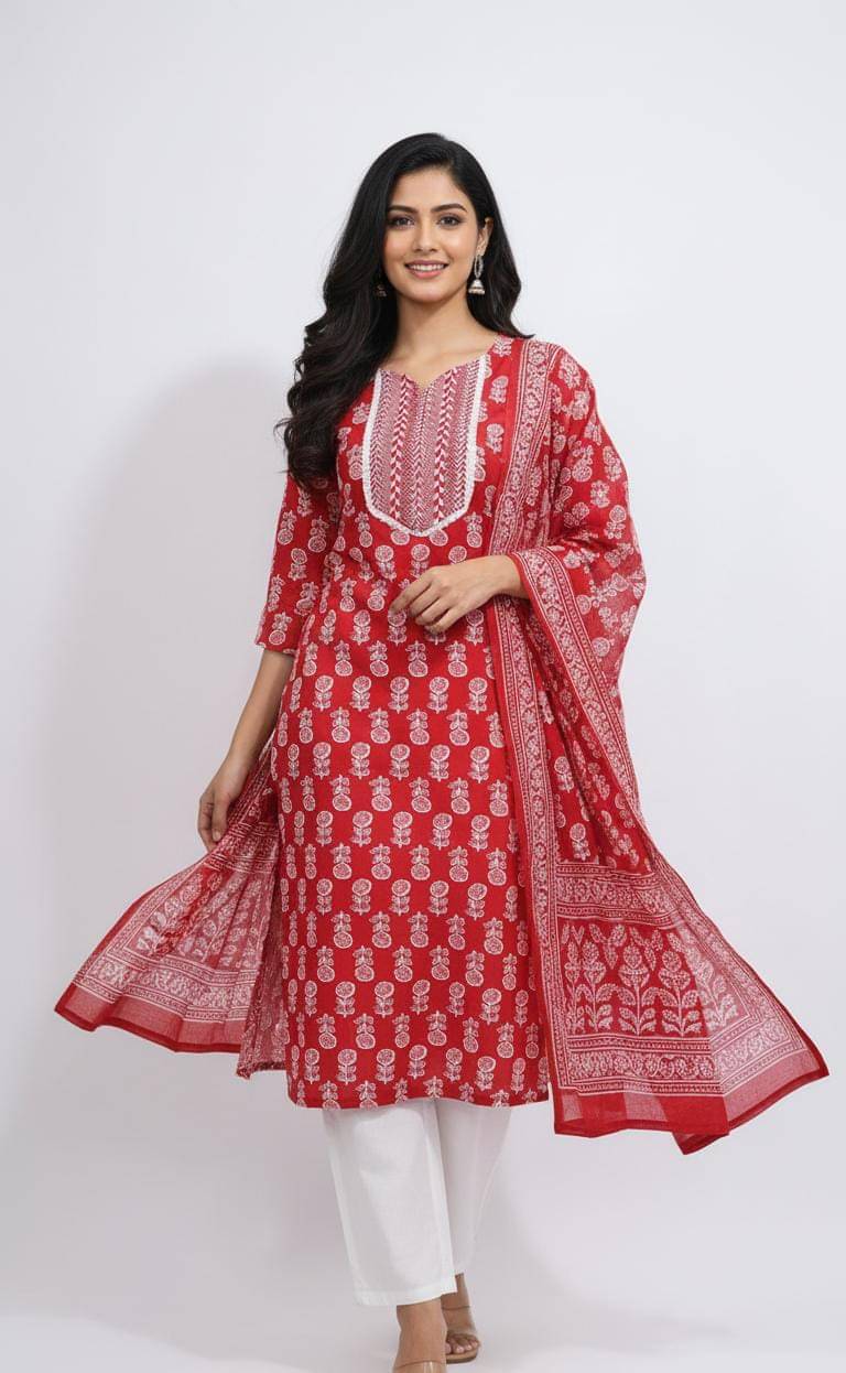     			Supriya Women Cotton Printed A-line Kurti ( Red )