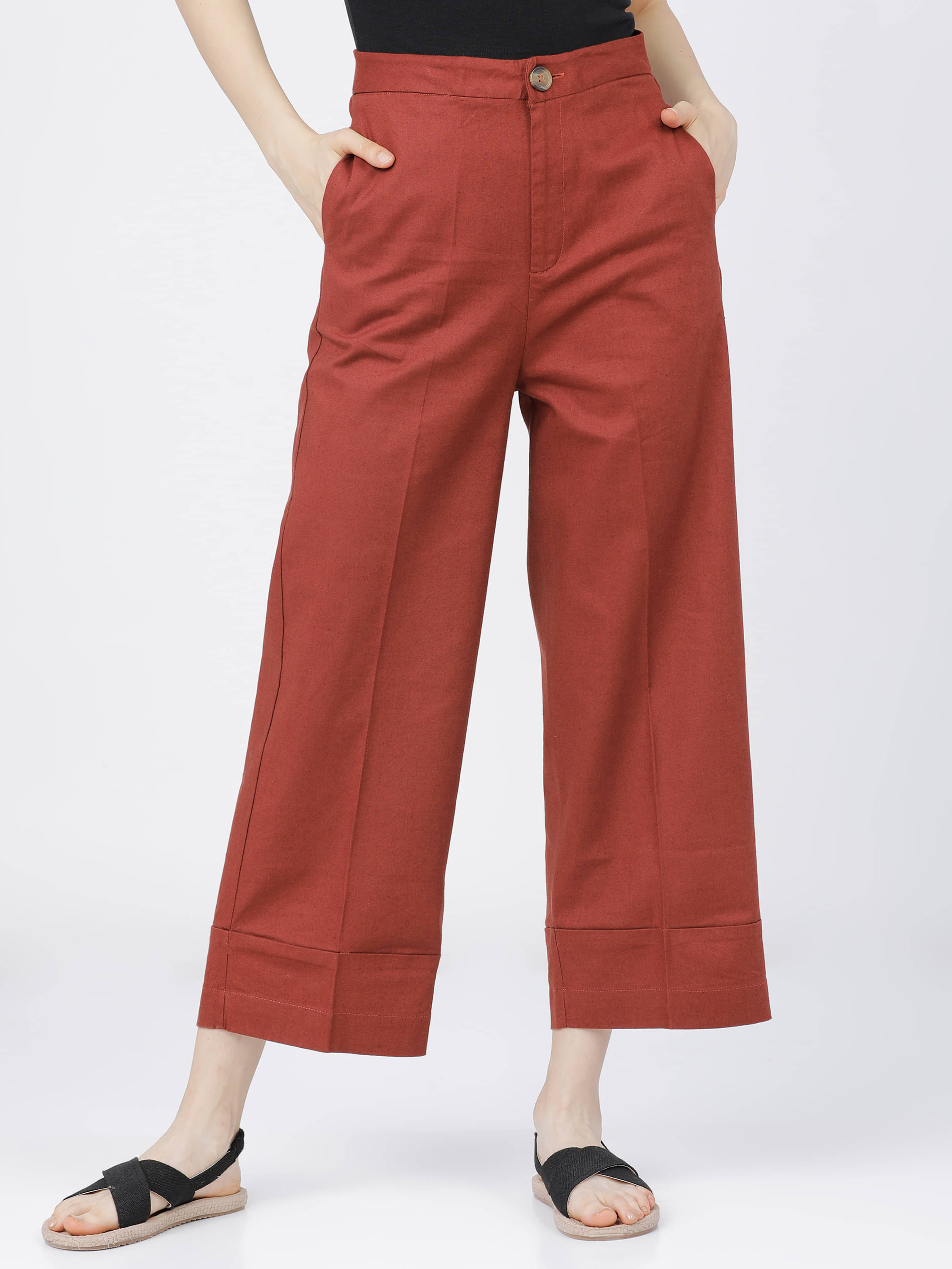     			Tokyo Talkies Women Cotton Blend Casual Trousers ( Rust )