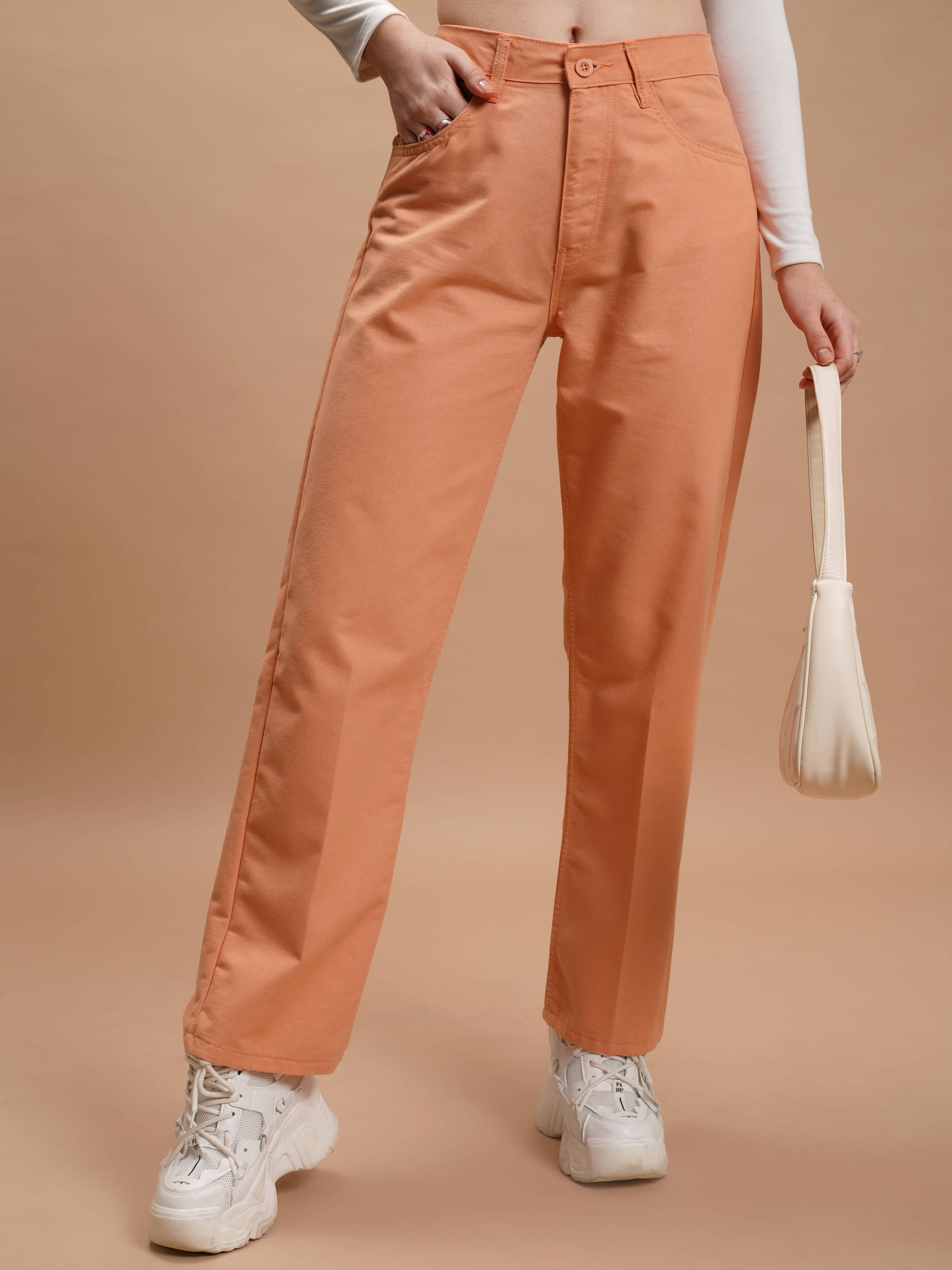     			Tokyo Talkies Women Cotton Blend Casual Trousers ( Orange )