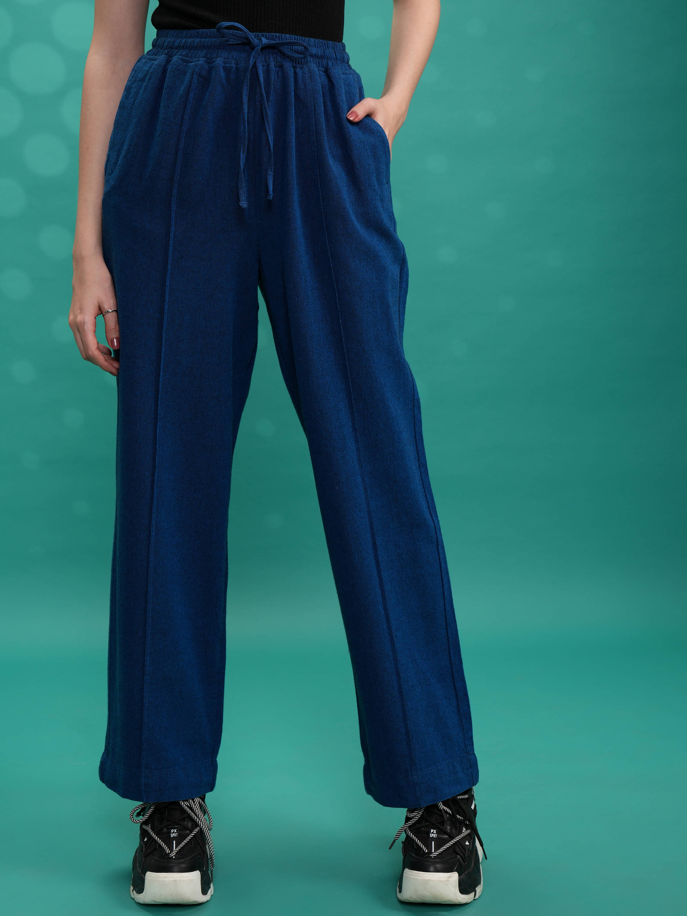     			Tokyo Talkies Women Cotton Casual Trousers ( Blue )