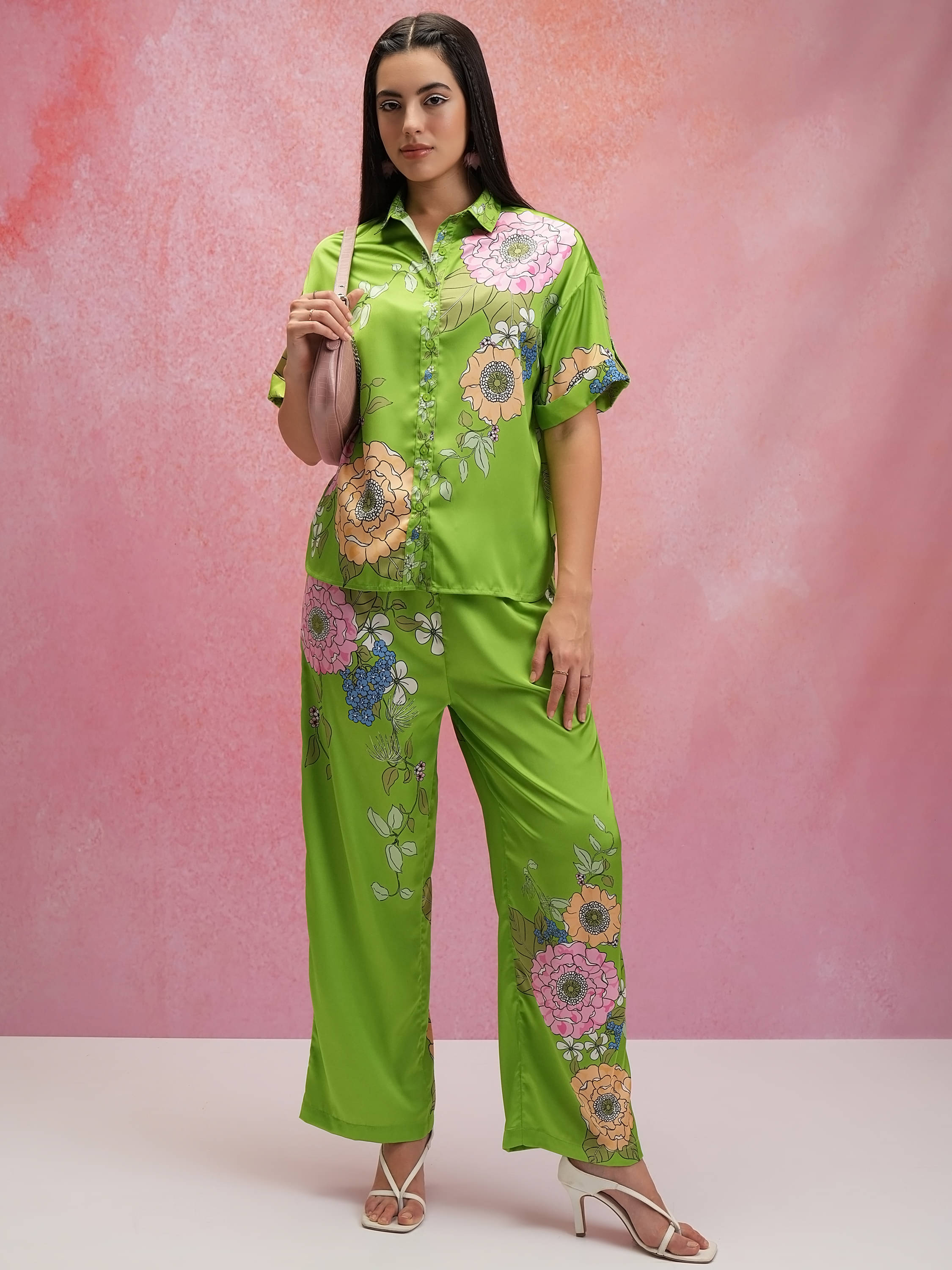     			Tokyo Talkies Women Shirt With Trousers Co-Ord Set ( Green )