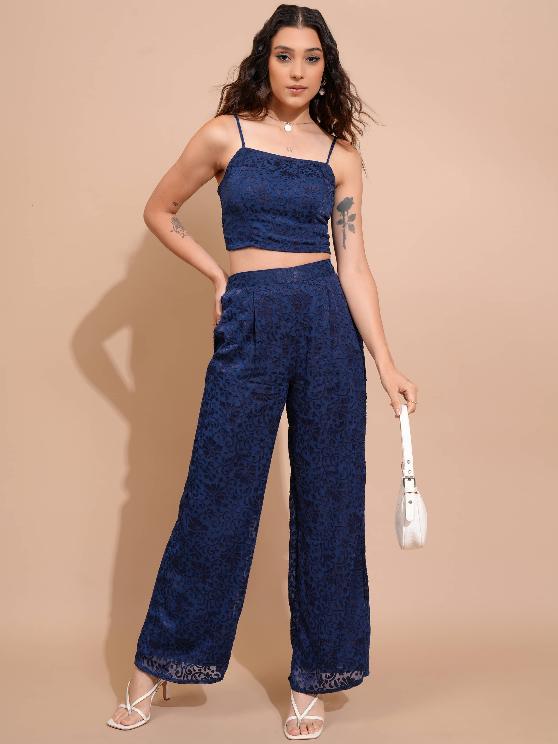     			Tokyo Talkies Women Top With Trousers Co-Ord Set ( Blue )