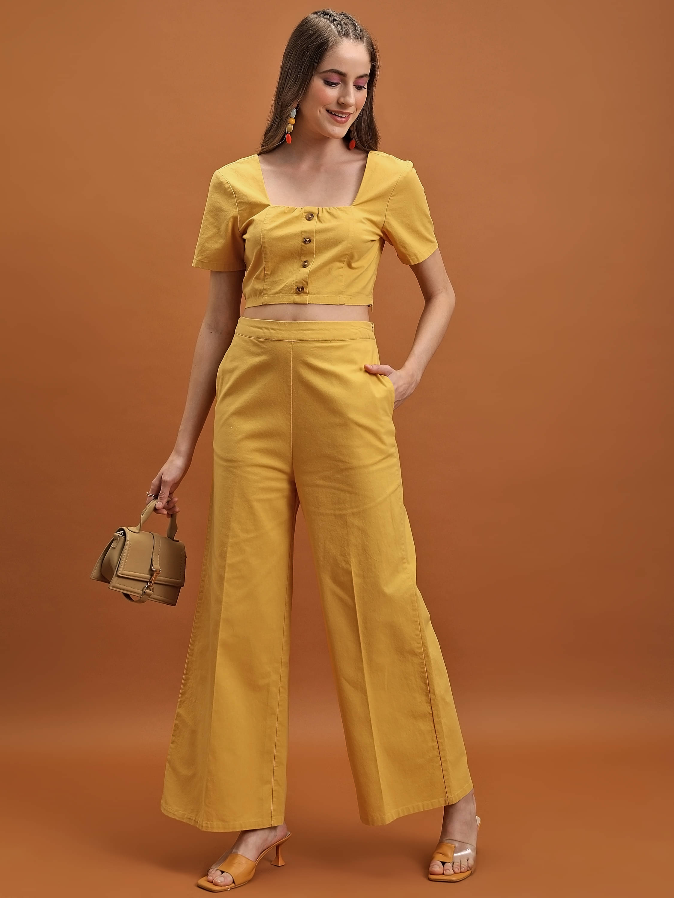     			Tokyo Talkies Women Top With Trousers Co-Ord Set ( Yellow )