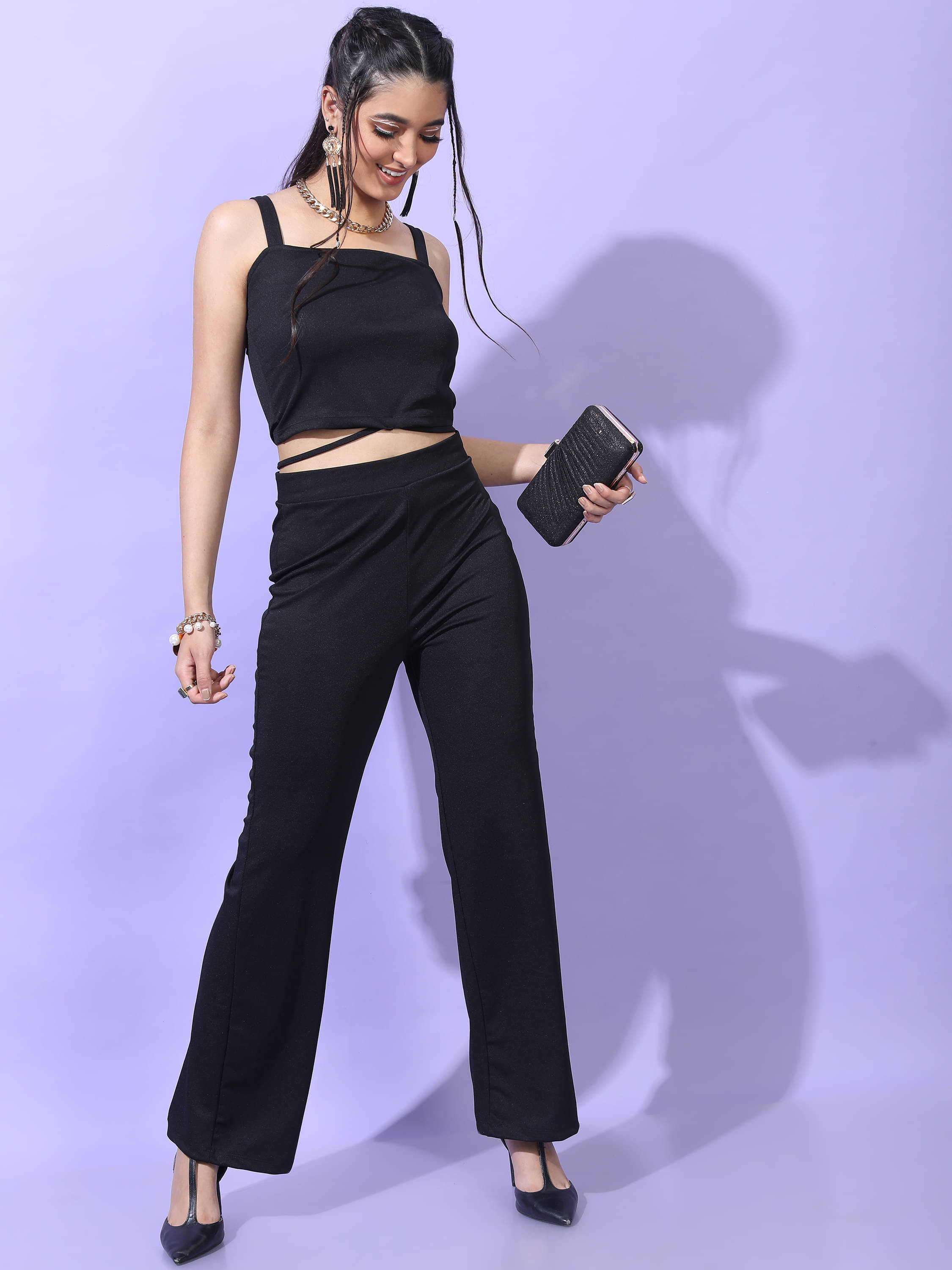     			Tokyo Talkies Women Top With Trousers Co-Ord Set ( Black )