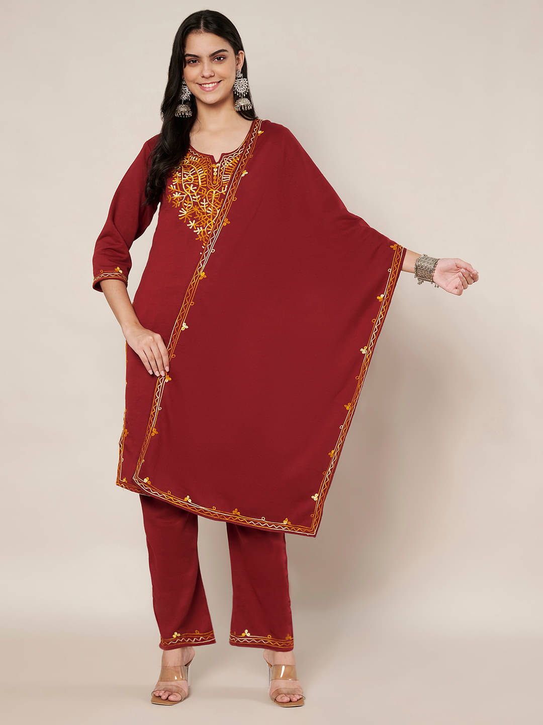    			Trend Level Women Woollen Embroidered Straight Kurti with Dupatta ( Multicolor4 )
