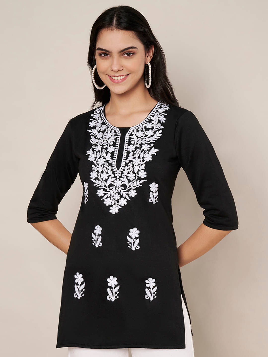     			Trend Level Women Woollen Embroidered Straight Kurti ( Black )