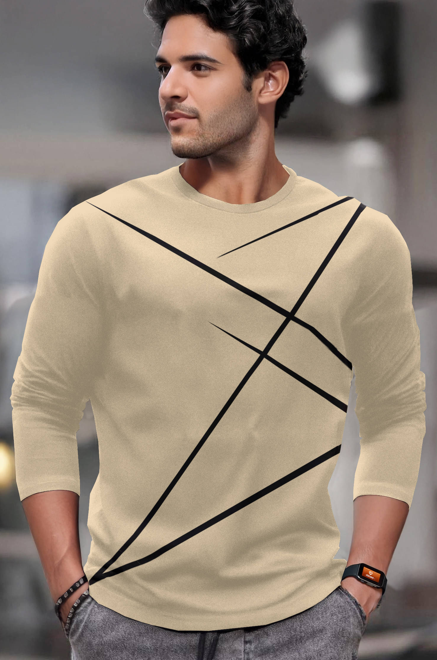     			Tripr Men Cotton Blend Regular Fit Printed T-Shirt ( Beige )