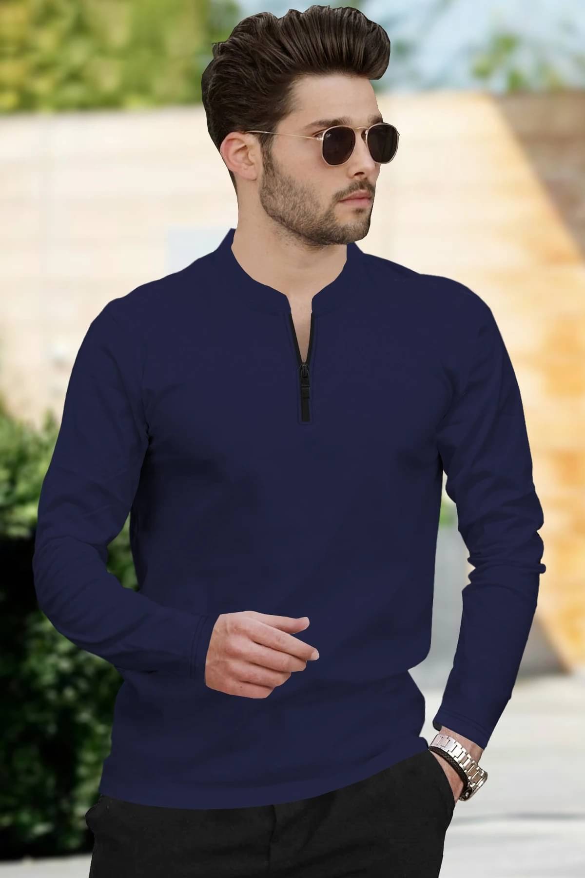 Tripr Men Cotton Blend Regular Fit Solid T-Shirt ( Navy Blue ) Tripr Men Cotton Blend Regular Fit Solid T-Shirt ( Navy Blue )