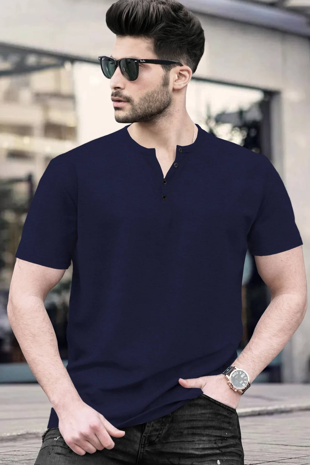 Tripr Men Cotton Blend Regular Fit Solid T-Shirt ( Navy Blue ) Tripr Men Cotton Blend Regular Fit Solid T-Shirt ( Navy Blue )