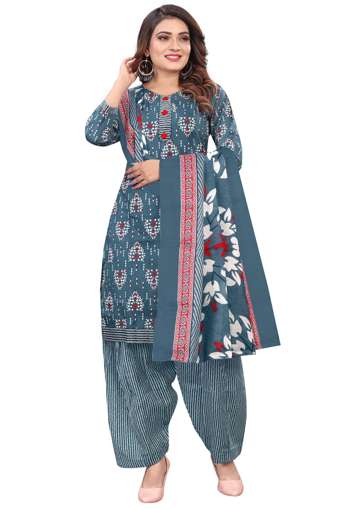     			VihaanExim Women Cotton Blend Printed Straight Kurti With Patiala Salwar ( Grey )