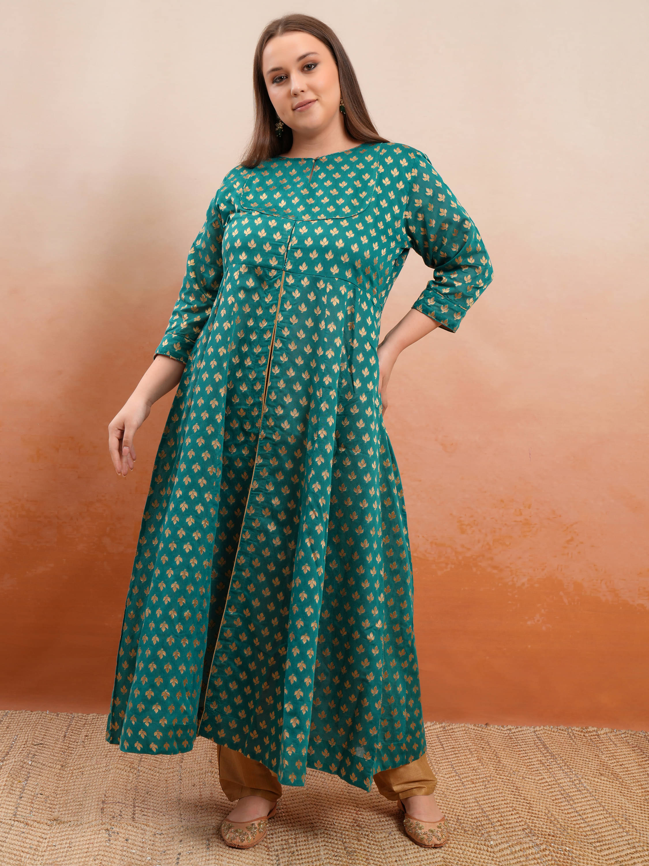     			Vishudh Women Polyester Printed A-line Kurti With Pants ( Teal )