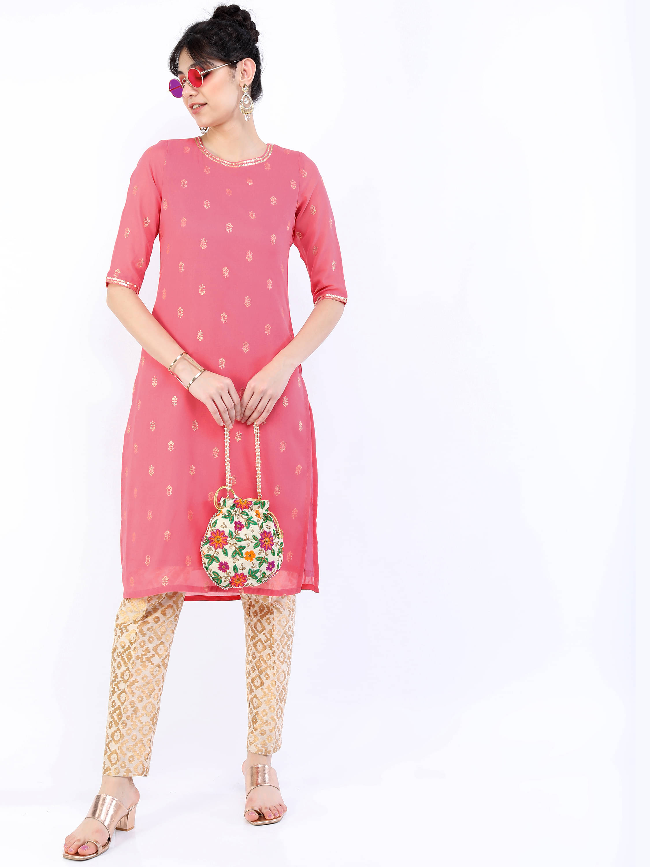     			Vishudh Women Polyester Printed Straight Kurti ( Pink )