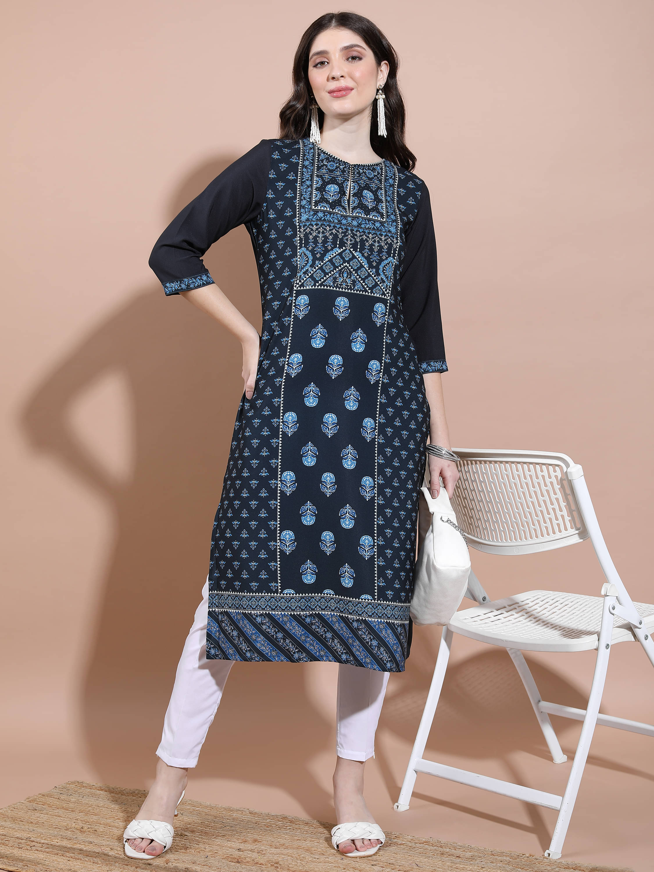     			Vishudh Women Polyester Printed Straight Kurti ( Blue )