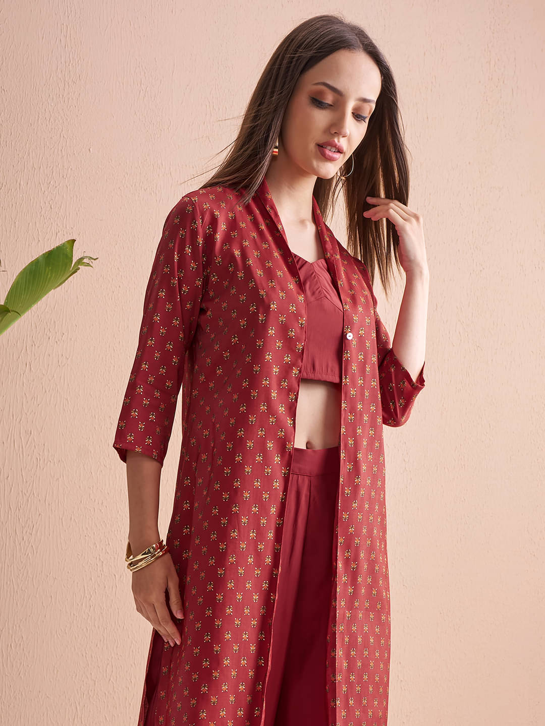     			Vishudh Women Top With Palazzos Co-Ord Set ( Red )