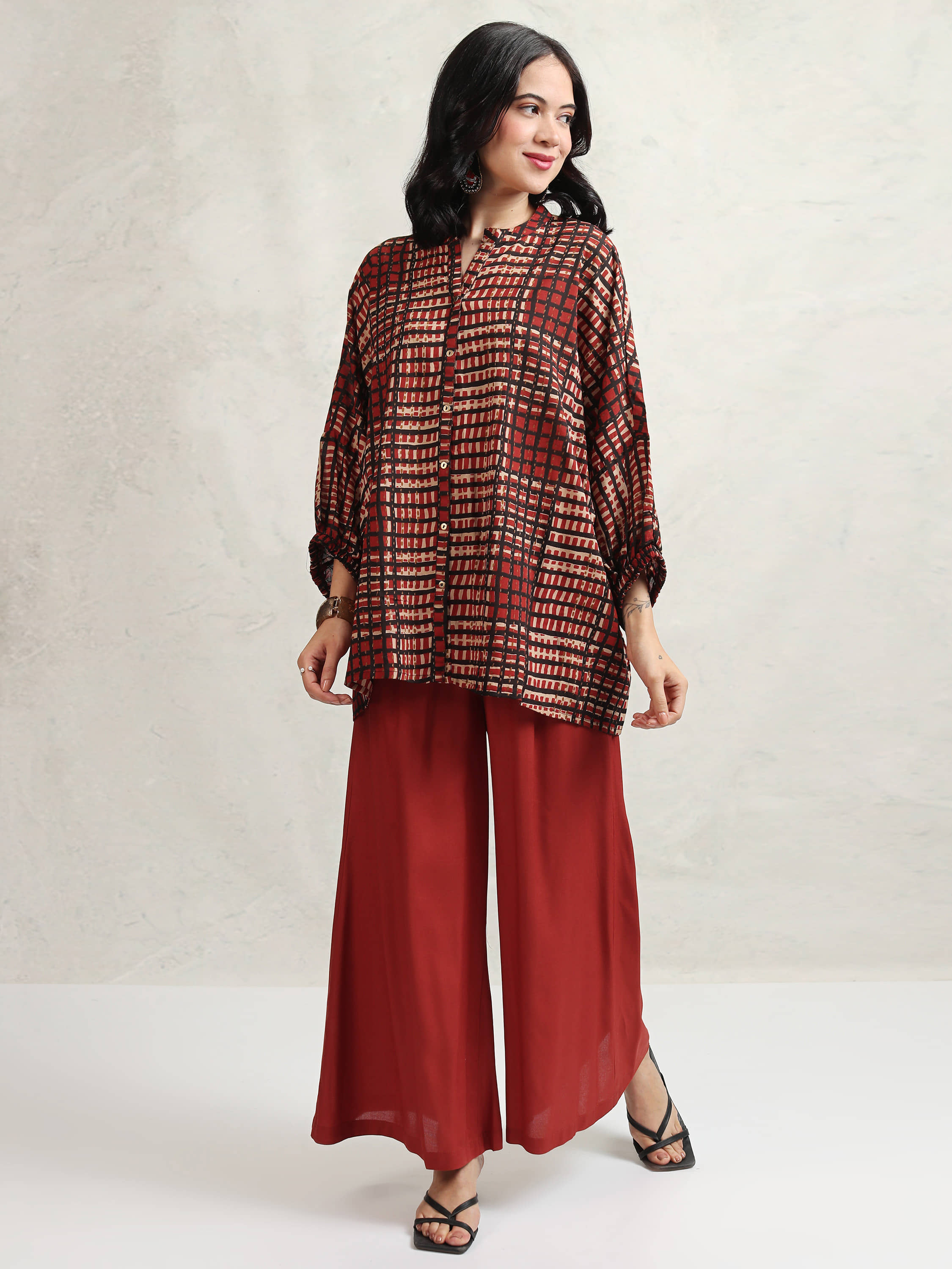 Vishudh Women Tunic With Trousers Co-Ord Set ( Brown )