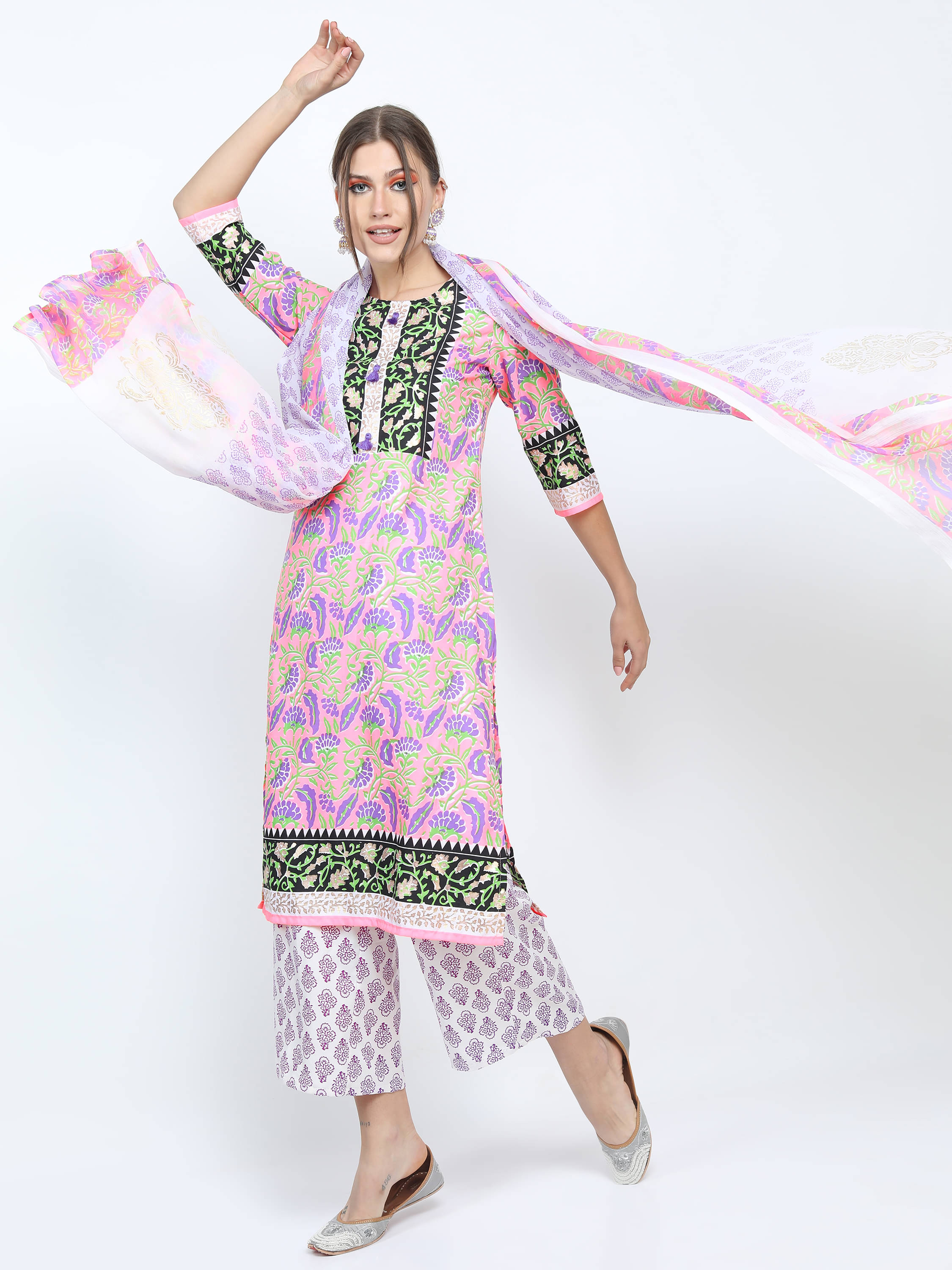     			Vishudh Women Viscose Printed Straight Kurti With Palazzo ( Multicolor )