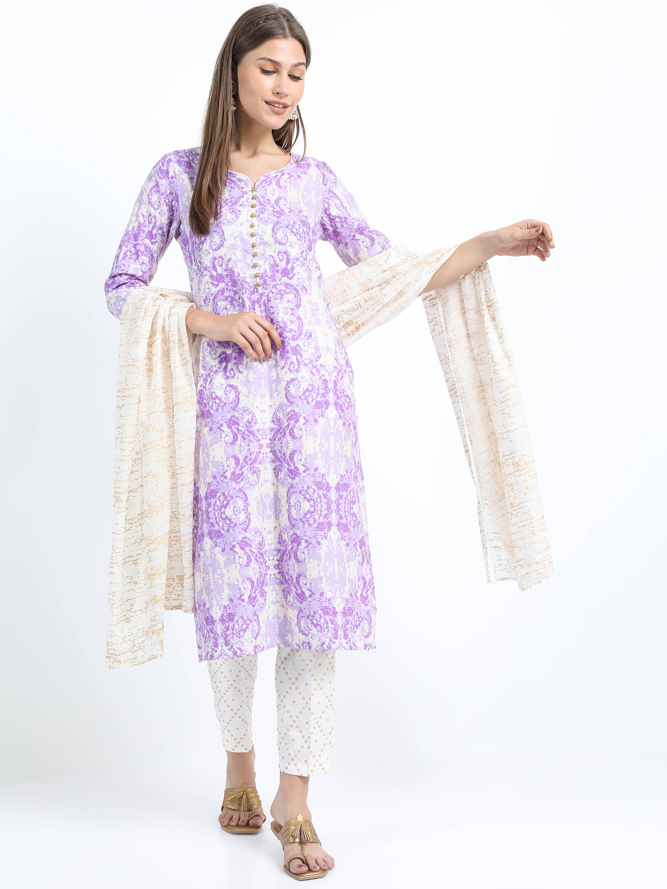     			Vishudh Women Viscose Printed Straight Kurti With Pants ( Multicolor )