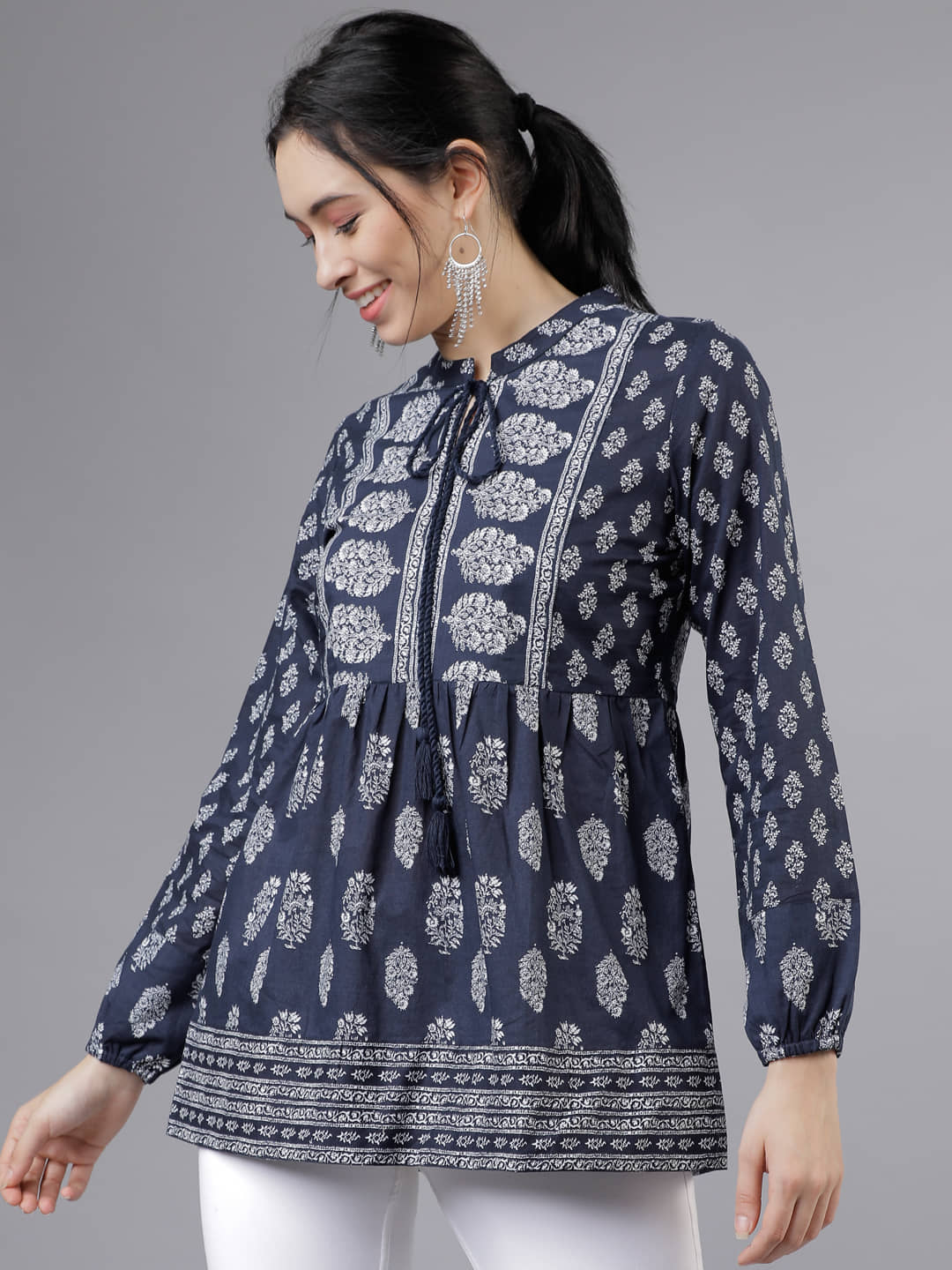 Vishudh Women's Cotton Tunic ( Navy Blue )