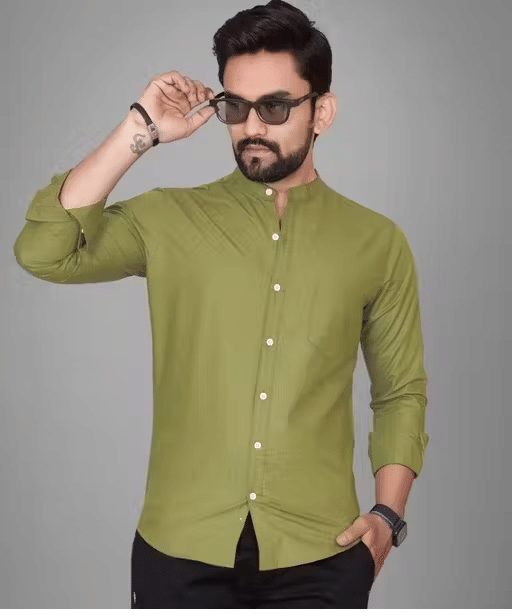 Vs Beauti Cotton Blend Regular Fit Solids Full Sleeves Men's Casual Shirt - Green ( Pack of 1 ) Vs Beauti Cotton Blend Regular Fit Solids Full Sleeves Men's Casual Shirt - Green ( Pack of 1 )