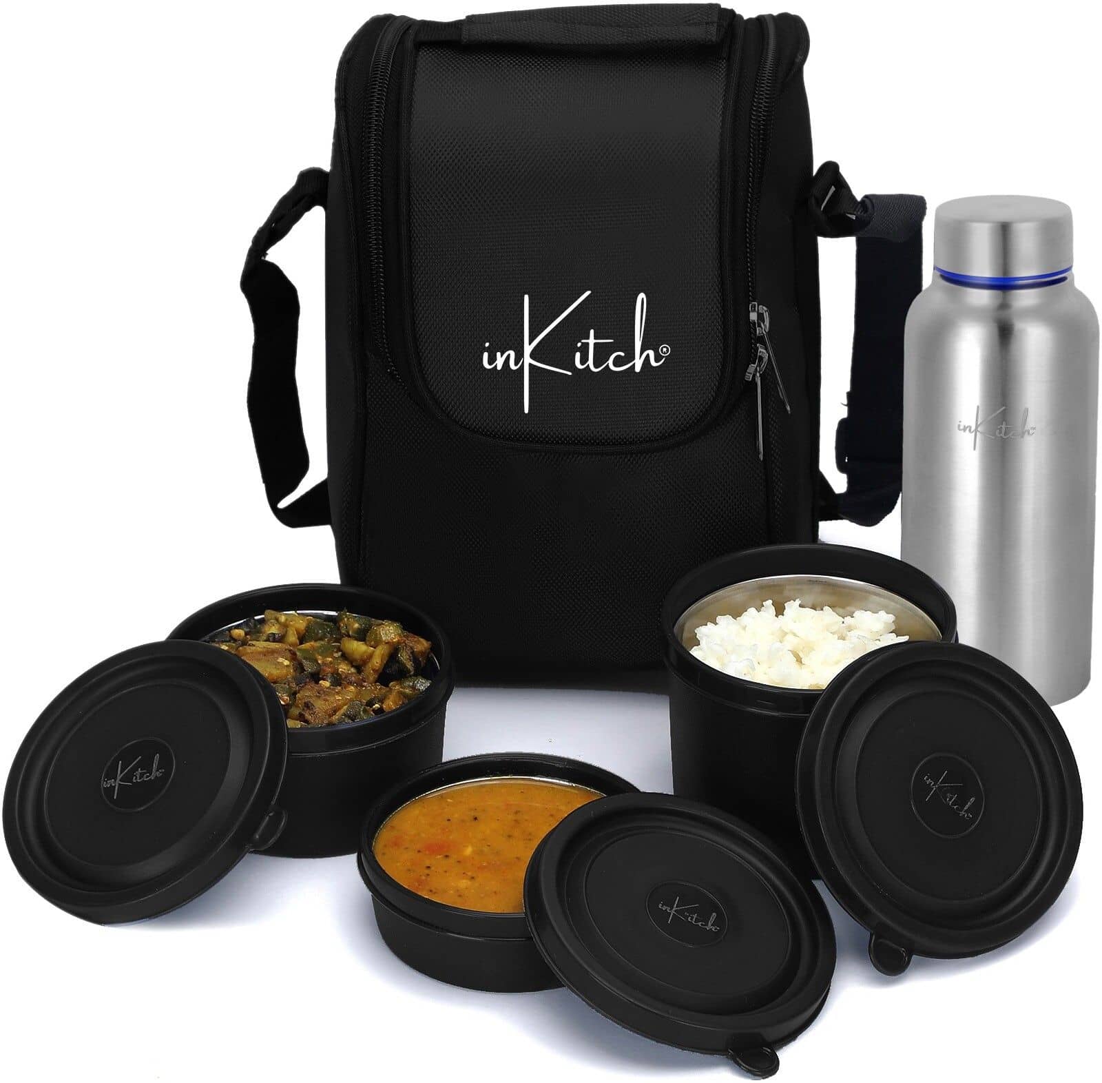 inKitch Microwave Tiffin Box + Bottle Stainless Steel Lunch Box 4 - Container ( Pack of 1 )