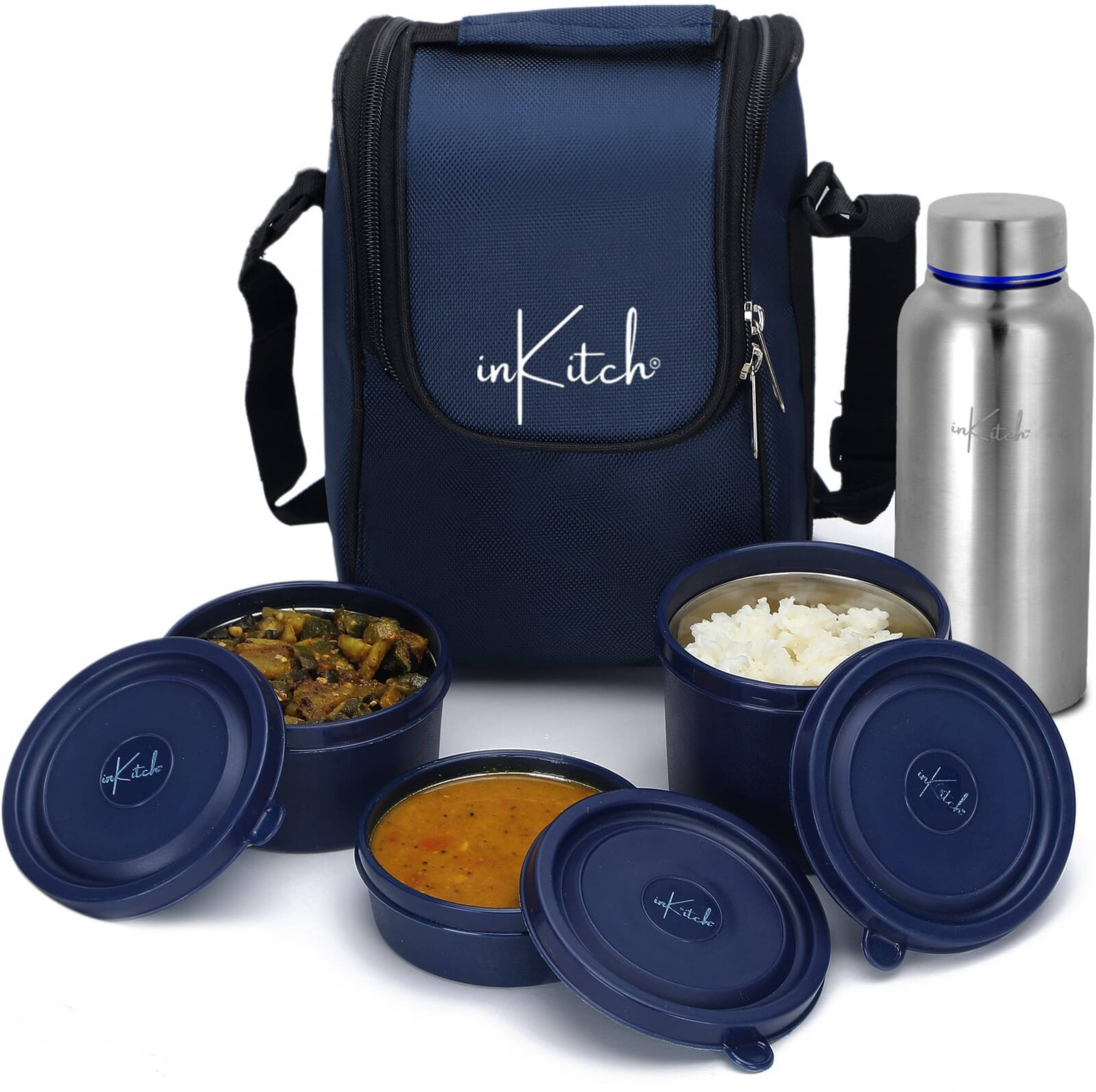     			inKitch Microwave Tiffin Box + Bottle Stainless Steel Lunch Box 4 - Container ( Pack of 1 )
