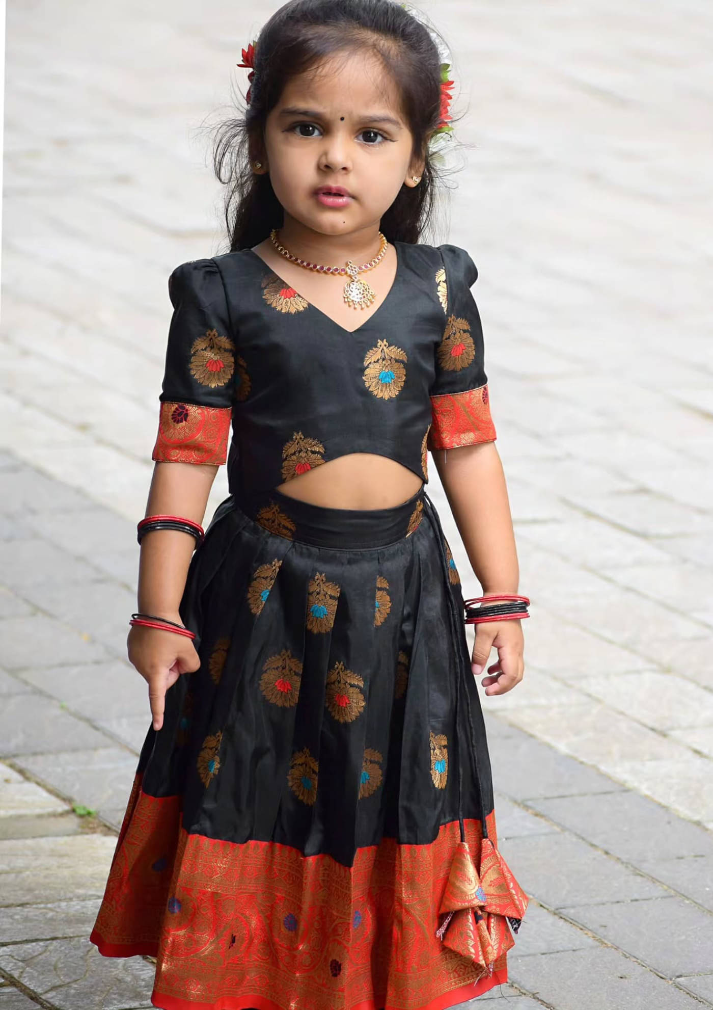     			kedar fab Jacquard Lehenga Choli Set For Girls ( Pack of 1 , Black )
