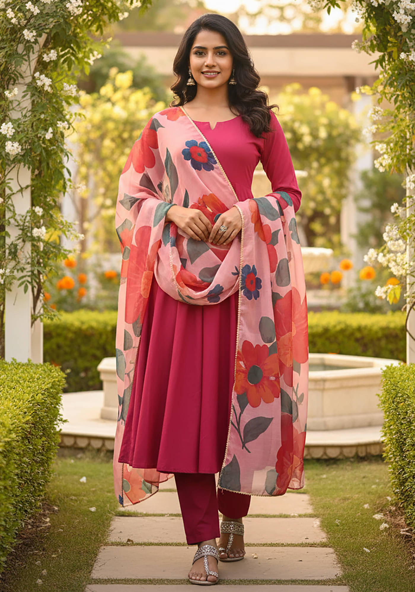     			kedar fab Women Cotton Blend Printed A-line Kurti With Pants ( Pink )