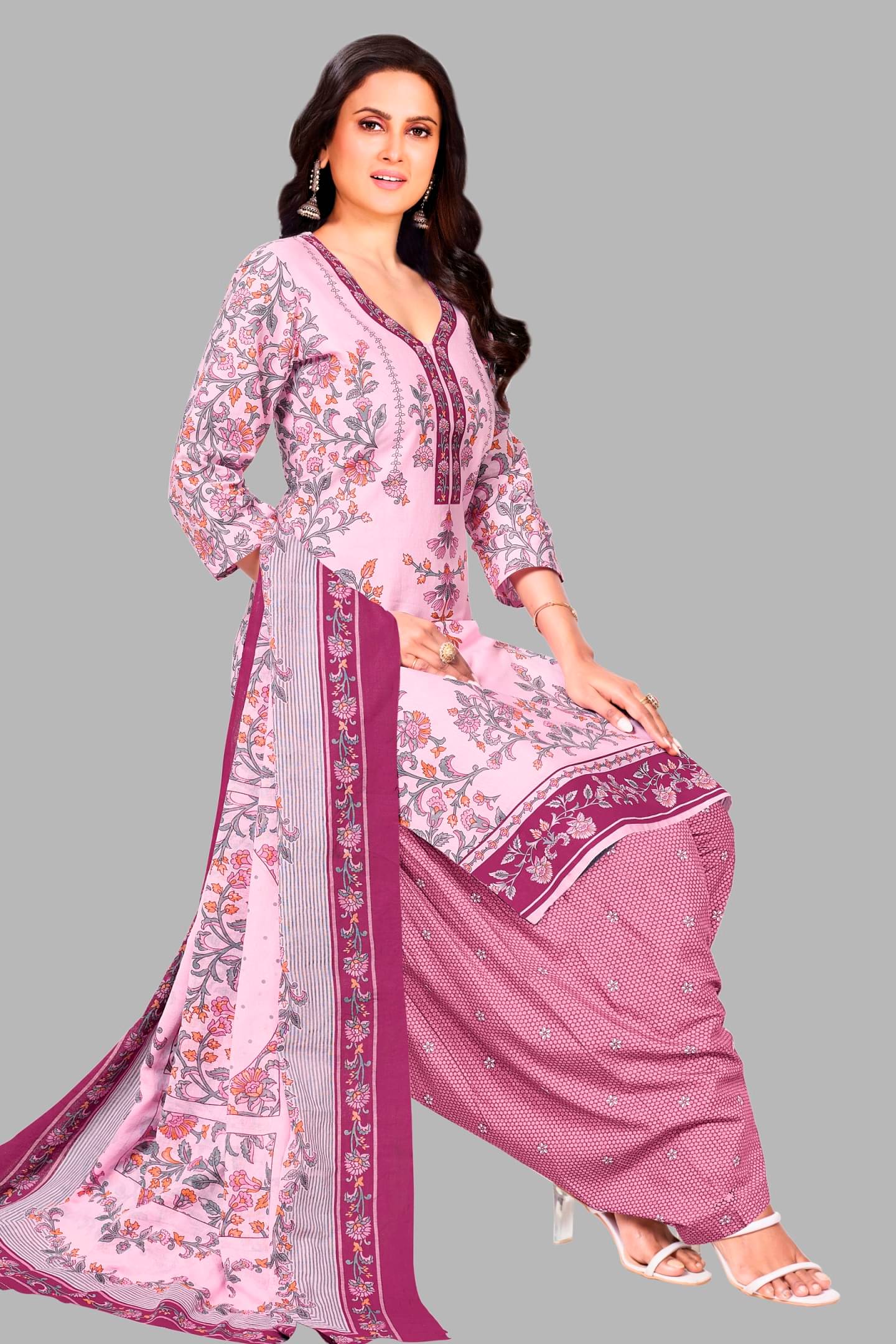     			shree jeenmata collection Women Cotton Printed Straight Kurti With Patiala Salwar ( Pink )