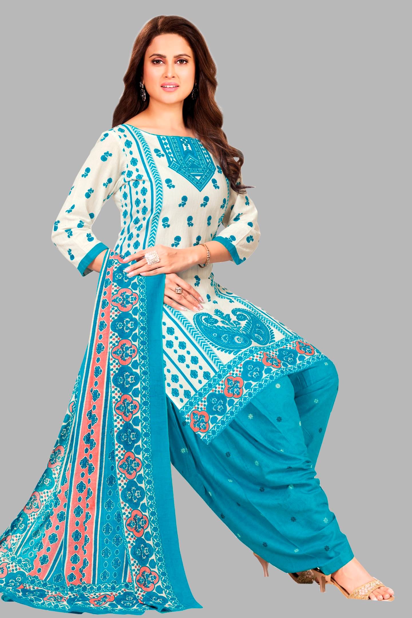     			shree jeenmata collection Women Cotton Printed Straight Kurti With Patiala Salwar ( Blue )