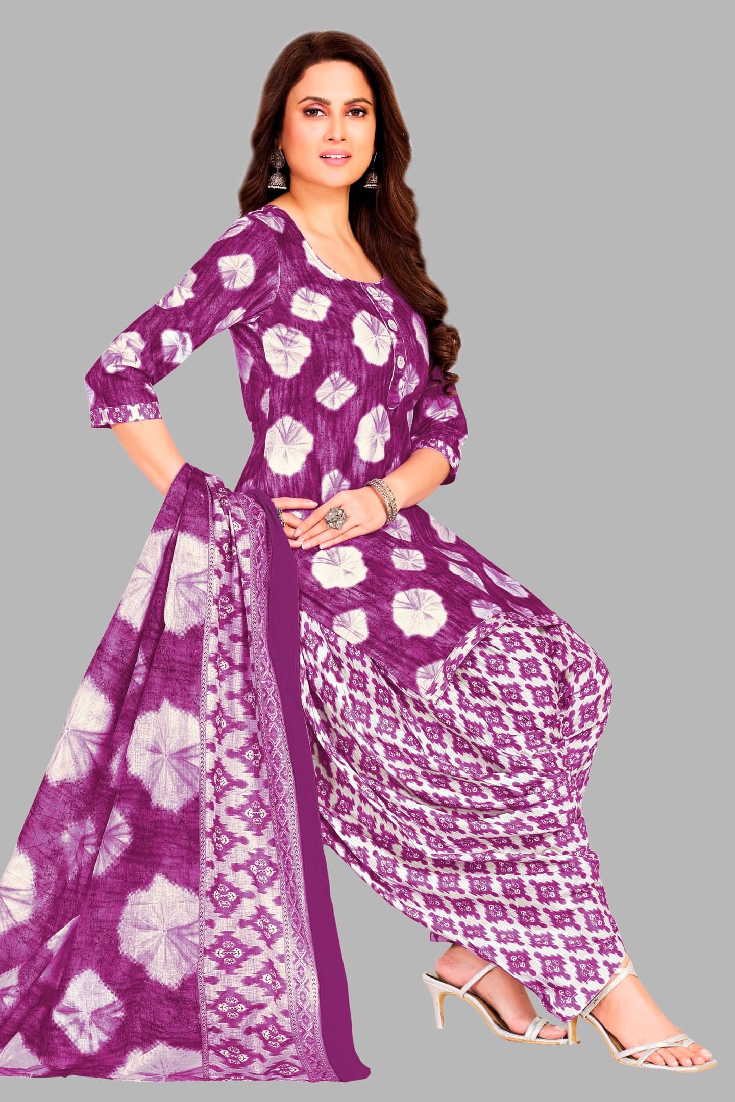     			shree jeenmata collection Women Cotton Printed Straight Kurti With Patiala Salwar ( Purple )