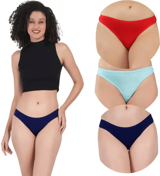 Bebron Cotton Lycra Thongs ( Multicolor , Pack of 3 )
