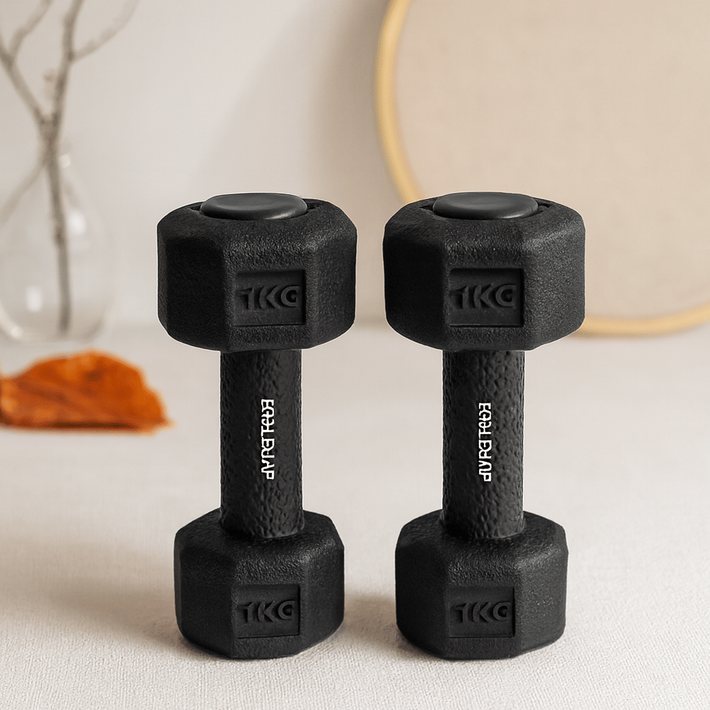 Boldup PVC Hex Dumbbell Set for Home & Gym Workout | Non-Slip Grip | Durable & Noise-Reducing Design 2 pc black 1 kg Boldup PVC Hex Dumbbell Set for Home & Gym Workout | Non-Slip Grip | Durable & Noise-Reducing Design 2 pc black 1 kg