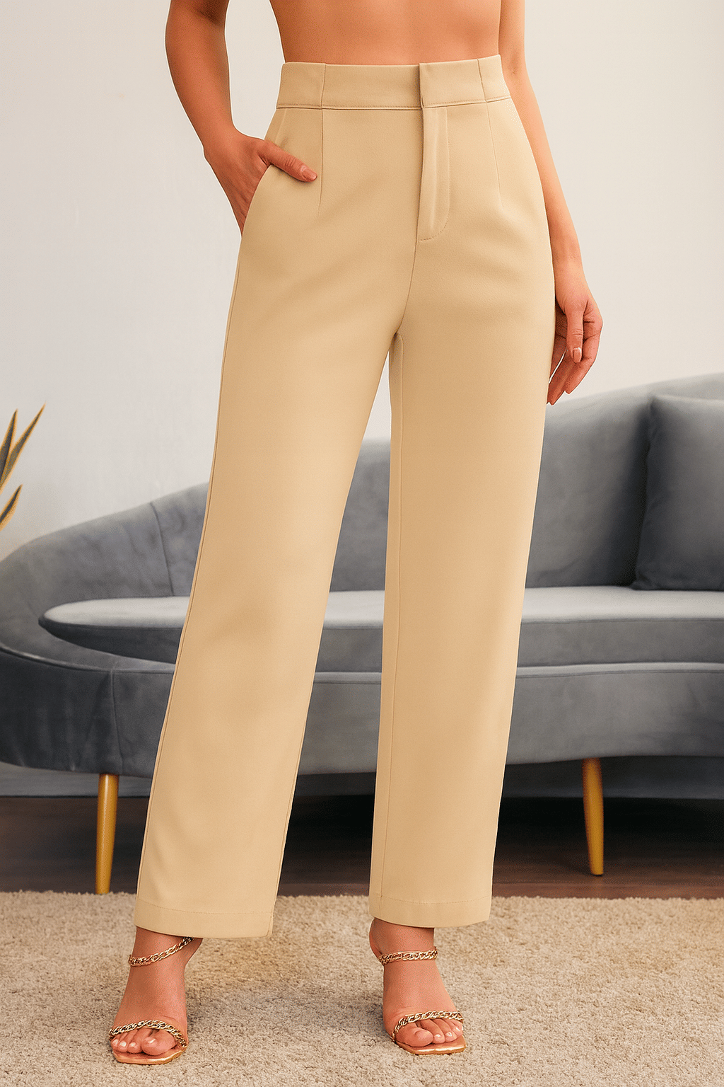     			CHALODIA Women Cotton Blend Formal Trousers ( Beige )