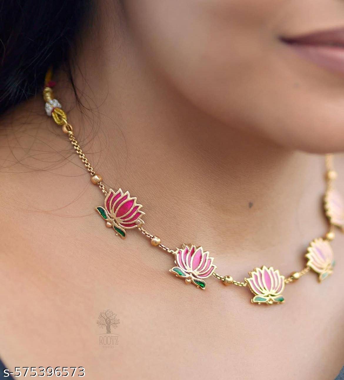     			CROWN FABULOUS JEWELLERY Pink Alloy Necklace Set ( Pack of 1 )