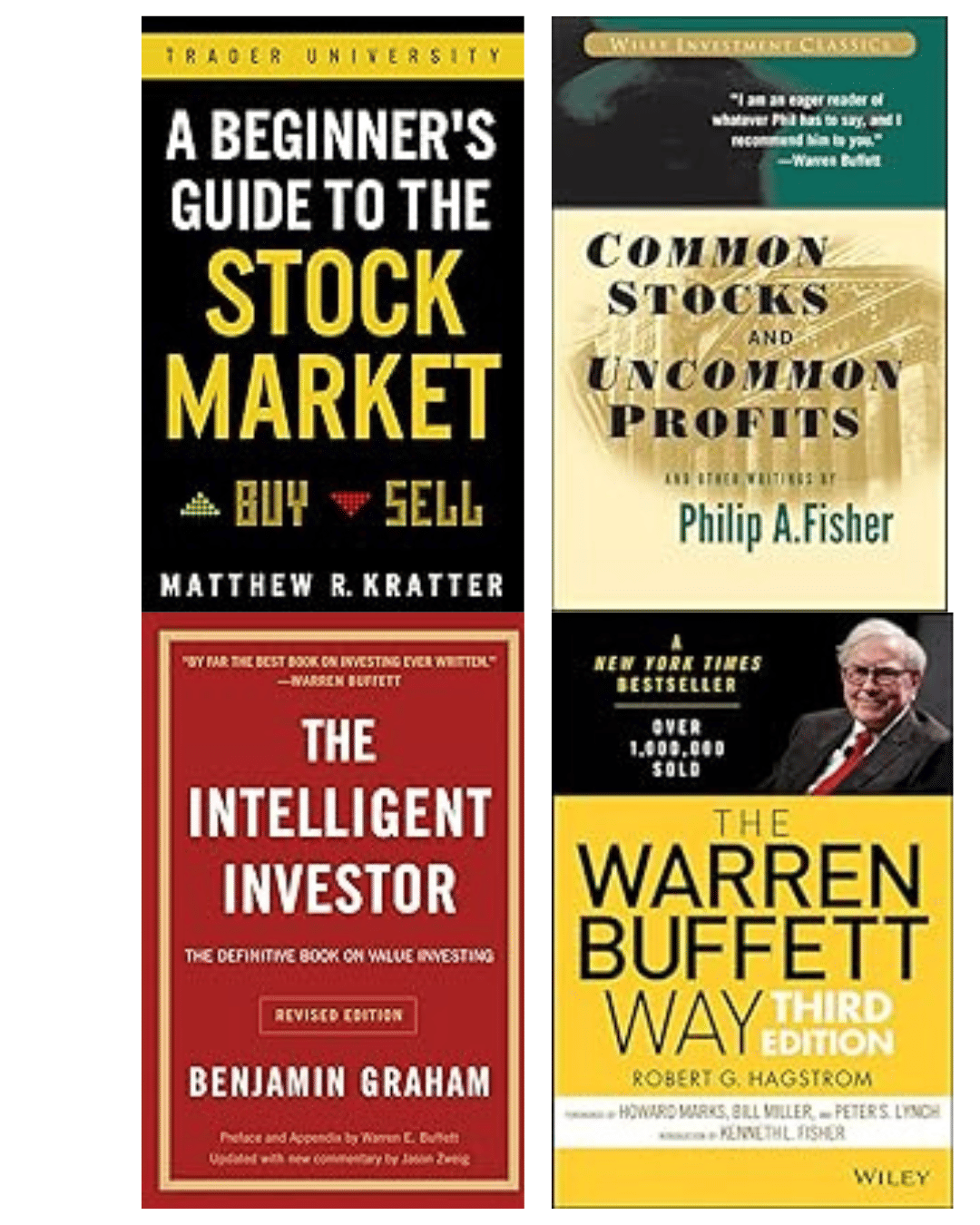     			Common Stocks and Uncommon Profits + A Beginner's Guide to the Stock Market + The Intelligent Investor + The Warren Buffett Way
